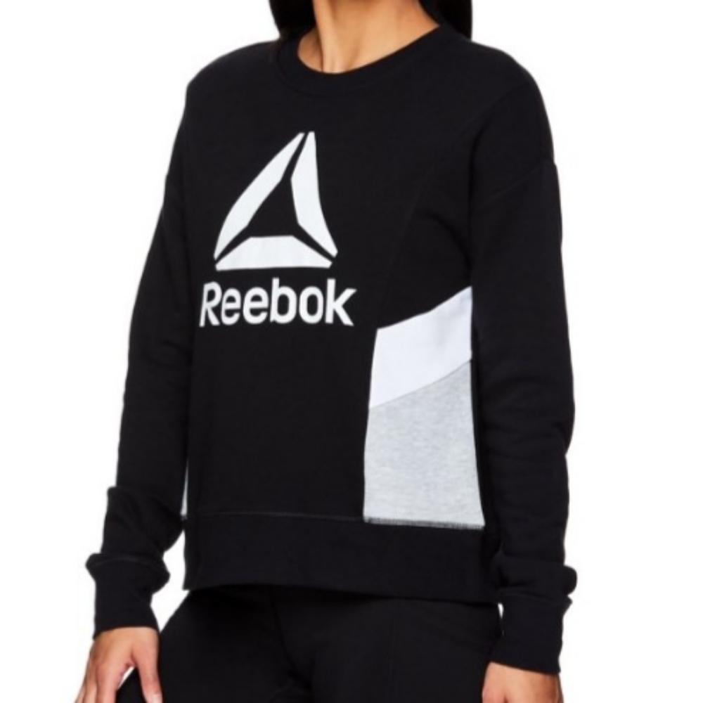 Reebok • Women's Black & White Color Block Logo Crew Sweatshirt, XS